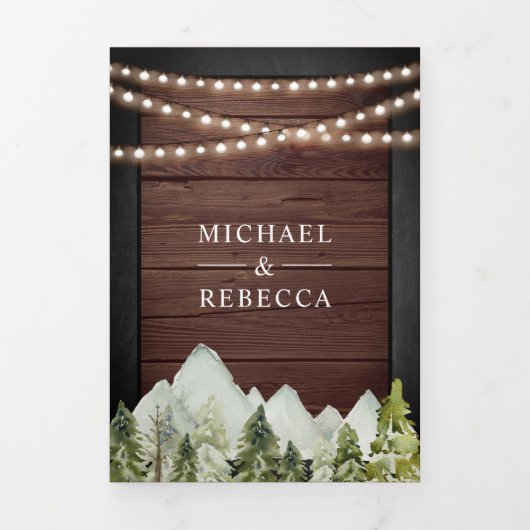 Rustiek Hout Mountain Forest Foto Collage Bruiloft Drieluik Uitnodiging (Cover)