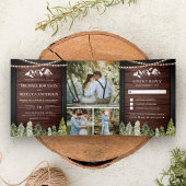 Rustiek Hout Mountain Forest Foto Collage Bruiloft Drieluik Uitnodiging