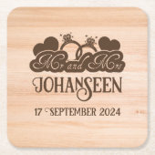 Rustiek hout Mr en Mrs bruidegom trouwgunst Vierkante Kartonnen Onderzetter (Voorkant)