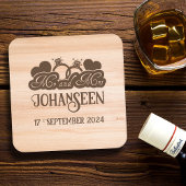 Rustiek hout Mr en Mrs bruidegom trouwgunst Vierkante Kartonnen Onderzetter