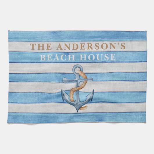 Rustiek hout nautische strepen familie strand huis theedoek (Horizontaal)