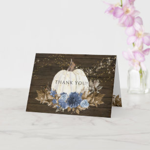 Rustiek Hout Navy Blauwe Bloemen Herfst Pompoen Be Kaart