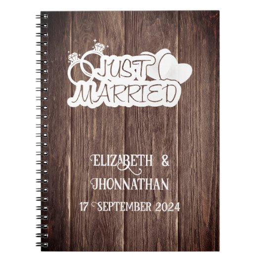 Rustiek hout net getrouwd elegante bruiloft planne notitieboek (Voorkant)