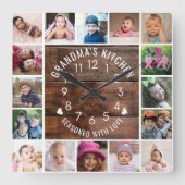 Rustiek Hout Oma's Keuken 16 Fotocollage Vierkante Klok (Voorkant)