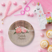 Rustiek Hout Oude Burlap Roze Bloemen Schuur Huwel Papieren Bordje (Feest)
