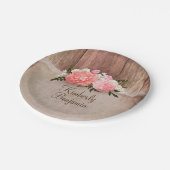 Rustiek Hout Oude Burlap Roze Bloemen Schuur Huwel Papieren Bordje (Gekanteld)