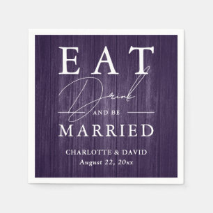 Rustiek Hout Paarse Eet Drink en worden getrouwd Servet
