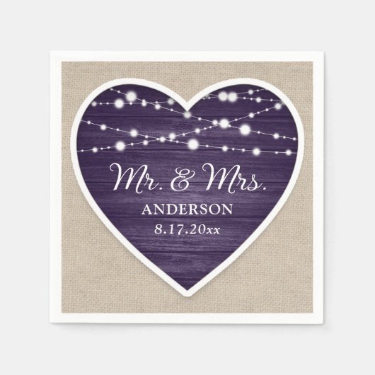 Rustiek Hout Paarse Mr en Mrs Wedding Servet (Voorkant)