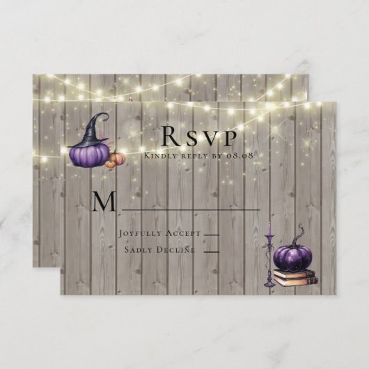 Rustiek hout Paarse pompoen kaars bruiloft RSVP Kaartje (Voorkant / Achterkant)