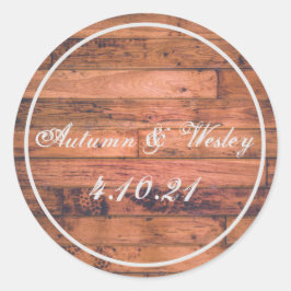Rustiek Hout Personaliseer Naam Datum Ronde Sticker