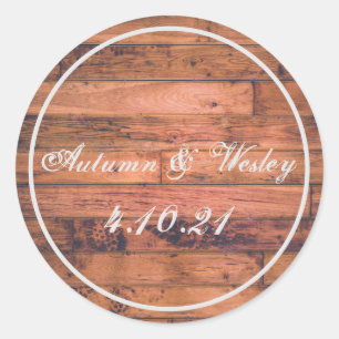 Rustiek Hout Personaliseer Naam Datum Ronde Sticker