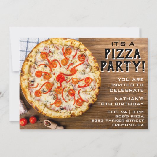 Rustiek Hout Pizza Verjaardagsfeest Kaart (Voorkant)