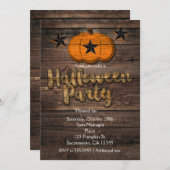 Rustiek Hout Pompoen & Sterren Halloween Uitnodigi Kaart (Voorkant / Achterkant)