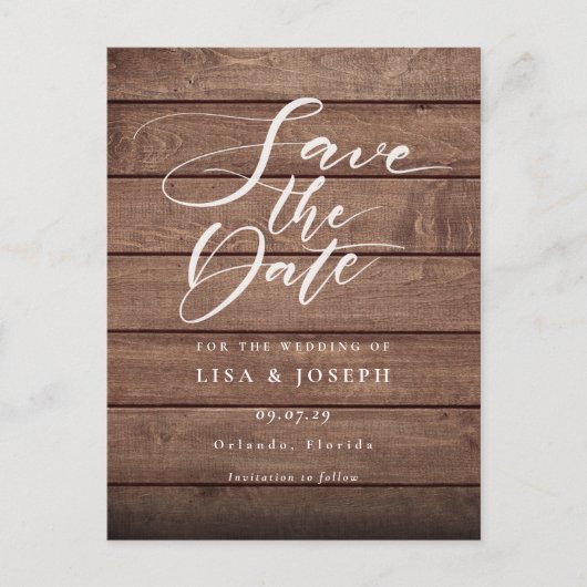 Rustiek Hout QR Code Script Save the Date Briefkaart (Voorkant)