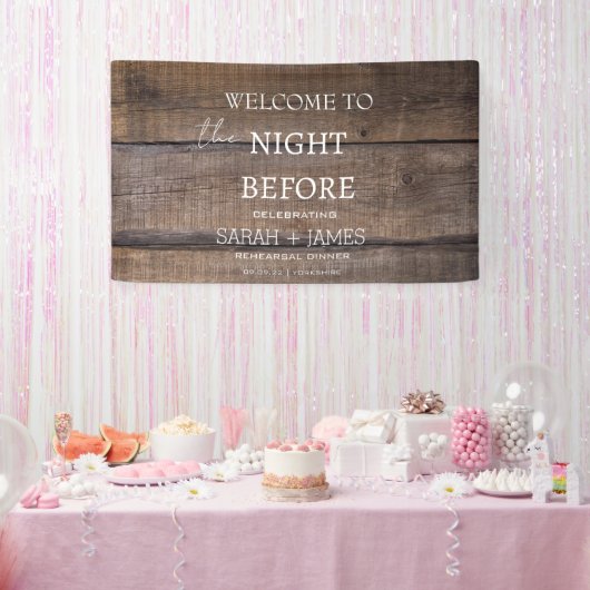 Rustiek hout repetitie diner de avond ervoor spandoek (Feest)