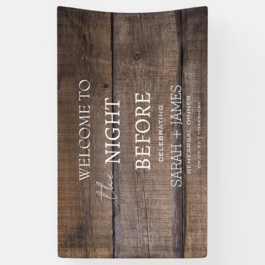 Rustiek hout repetitie diner de avond ervoor spandoek (Verticaal)