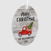 Rustiek Hout Rode Vrachtwagen Custom Christmas Ornament (voorkant)