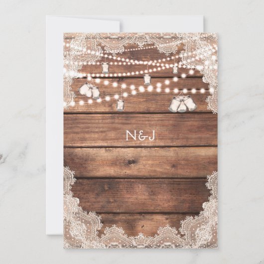 Rustiek Hout Romantisch Kant Mason Jars Vrijgezell Kaart (Achterkant)