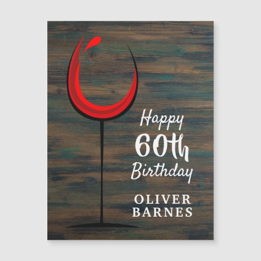 Rustiek Hout Rood Wijnglas 60e Verjaardag (Voorkant)