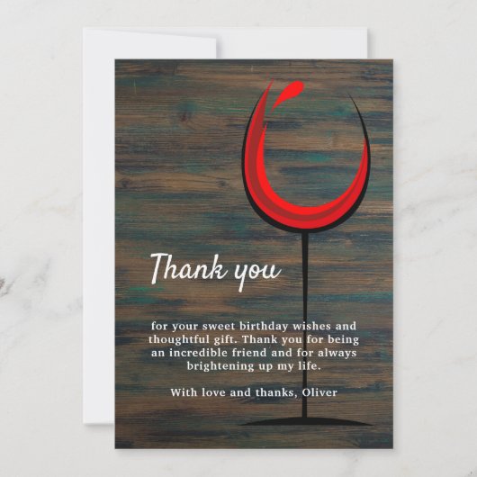 Rustiek Hout Rood Wijnglas 60e Verjaardag Bedankkaart (Voorkant)