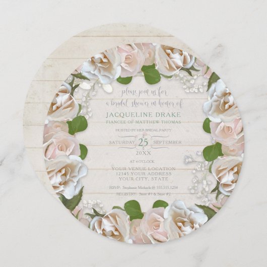 Rustiek Hout Roos Babys Adem Bloemen Ronde Krans Kaart (Voorkant / Achterkant)