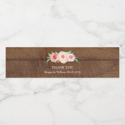 Rustiek Hout Roze Bloemen Water Fles Label Waterfles Etiket (Enkel label)