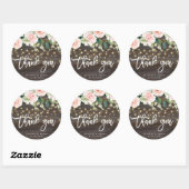 Rustiek hout roze bloemenbruiloft dank u sticker (Vel)