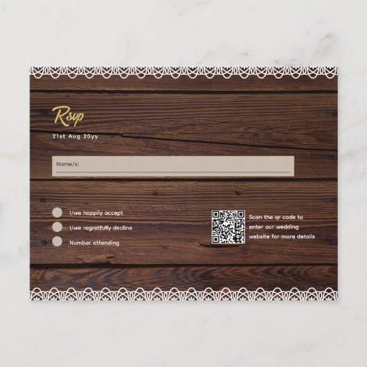 Rustiek Hout RSVP MENU QR CODE Kant Budget (Voorkant)