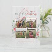Rustiek Hout & Script 4 Foto Merriest Christmas Feestdagenkaart (Staand voorkant)