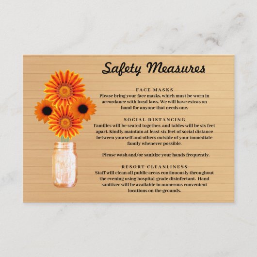 Rustiek Hout Sinaasappel Bloemen Mason Jar Veiligh Informatiekaartje (Voorkant)