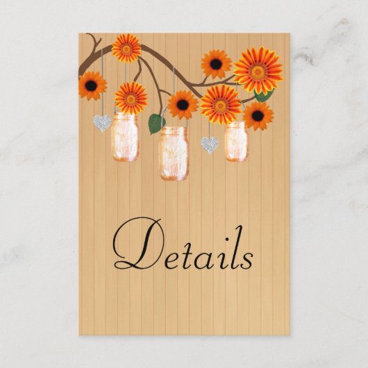 Rustiek Hout Sinaasappel Bloemen Mason Jars Detail Informatiekaartje (Voorkant)