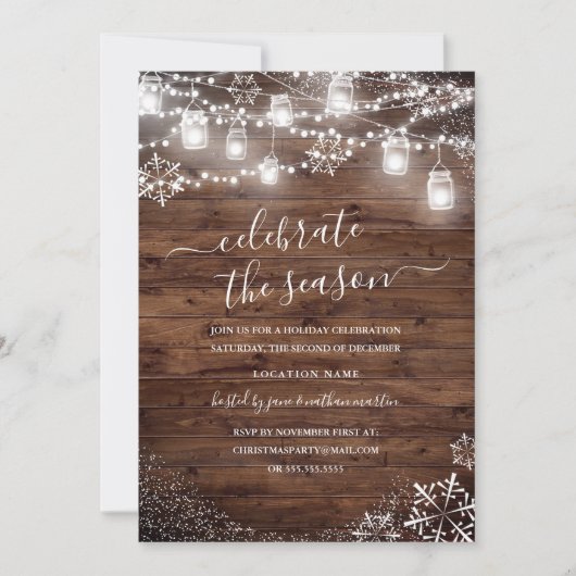 Rustiek Hout Snowflake String Lichten Rood Kerstmi Kaart (Voorkant)