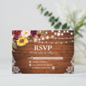 Rustiek Hout String Lichten Kant Bloemen Huwelijk RSVP Kaartje (Staand voorkant)