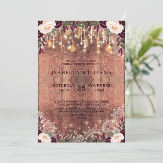 Rustiek hout & String Lights Bruiloft |Vrijgezelle Kaart (Staand voorkant)