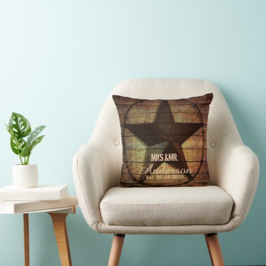 Rustiek hout Texas Star western bruiloft Mr en Mrs Kussen (Stoel)