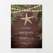 Rustiek hout tropische palm bladeren zeesterren br drieluik uitnodiging (Cover)