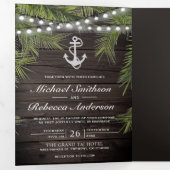 Rustiek hout tropische palmbladeren anker bruiloft drieluik uitnodiging (Binnenzijde eerst)