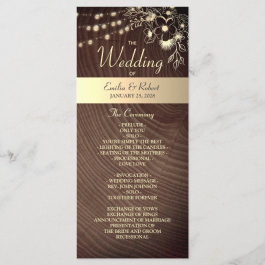 Rustiek Hout Trouwprogramma met String Lights Programma (Voorkant)