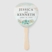 Rustiek hout Turquoise Bloemen Namen & Trouwdatum Handwaaier (Voorkant)