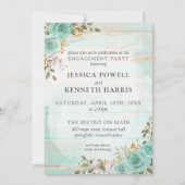 Rustiek hout turquoise bloemen verlovingsfeest kaart (Voorkant)