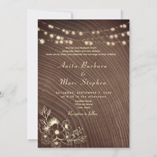 Rustiek Hout Uitnodiging voor Huwelijken met Strin (Voorkant)