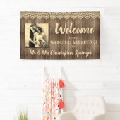 Rustiek hout vanille kant bruiloft receptie foto spandoek (Insitu)