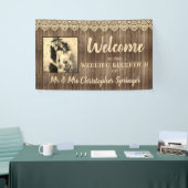 Rustiek hout vanille kant bruiloft receptie foto spandoek (Beurs)