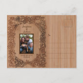 Rustiek Hout Vogelbloem Foto Bruiloft Aankondigingskaart (Achterkant)