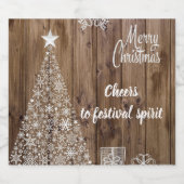 Rustiek Hout Vrolijk Kerstgejuich Sparkling Wijnetiket (Enkel label)