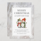 Rustiek hout Vrolijk Kerstmis Sneeuwman Feestdagenkaart (Voorkant / Achterkant)