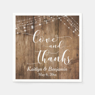 Rustiek Hout w / Witte Lichten, Liefde en Bedankt Servet