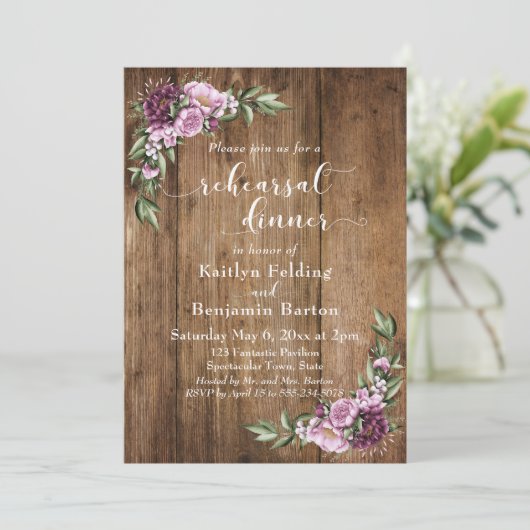 Rustiek Hout & Waterverf Bloemen repetitie diner Kaart (Staand voorkant)