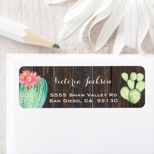 Rustiek Hout waterverf cactus adreslabel Etiket (Insitu)