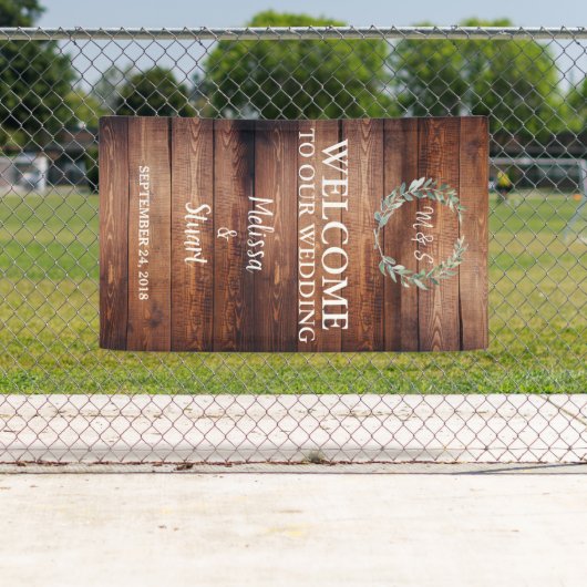 Rustiek hout Welkom op onze bruiloft monogram Spandoek (Insitu)